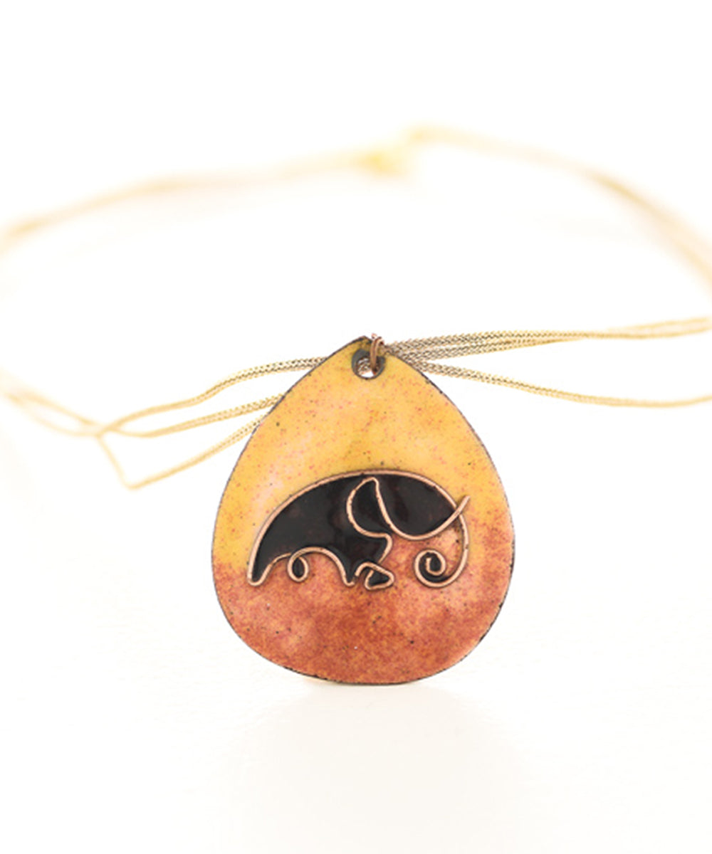 Yellow elephant copper enamel pendant with cotton string