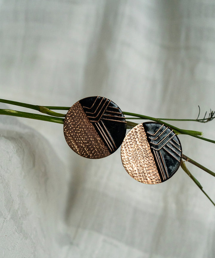 Brown handcrafted copper stud earring