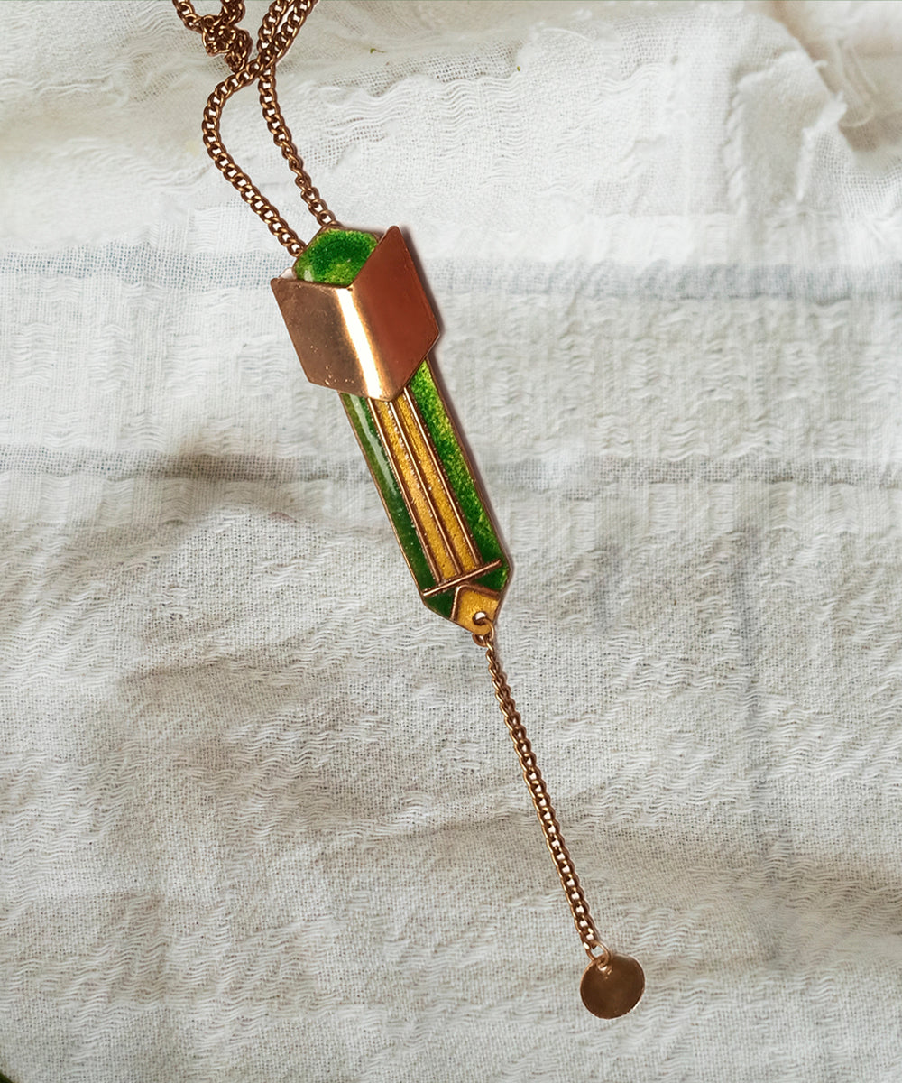 Green handcrafted quartz copper necklace