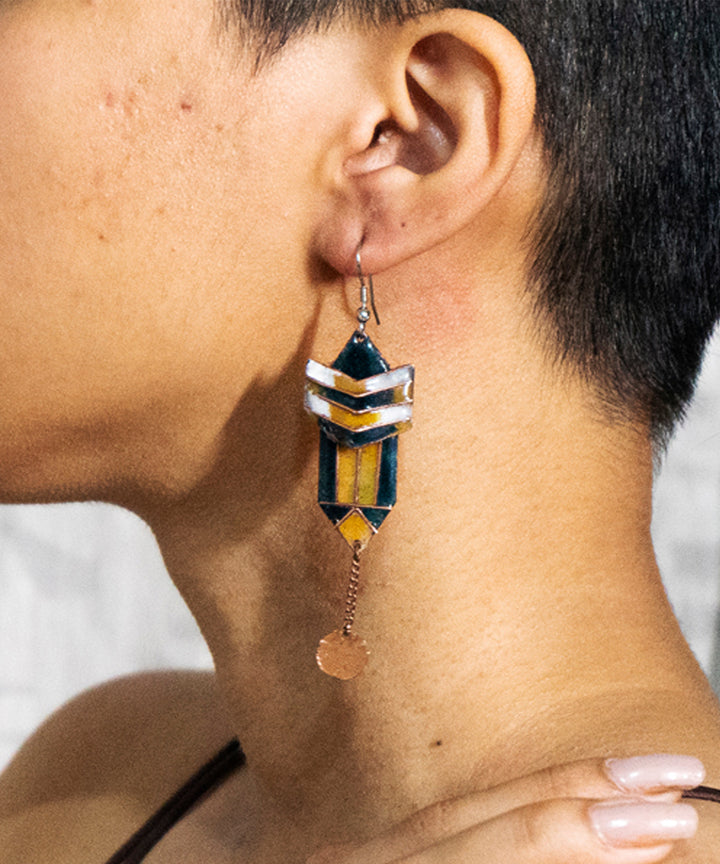 Yellow handcrafted copper dangler earring