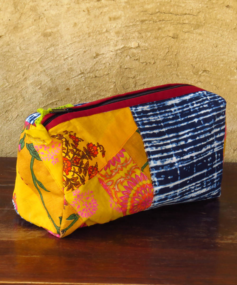 Blue yellow (big) katta upcycled toilet pouch