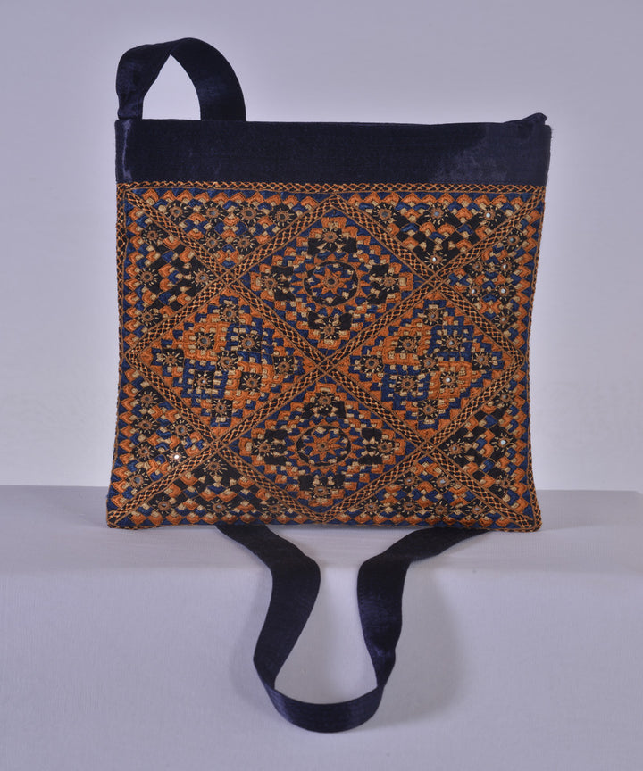 Blue multicolor kutchy hand embroidery mashroo cross body bag