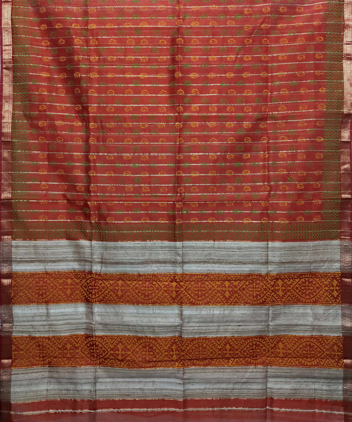 Deep chestnut red handwoven cotton silk maheshwari saree