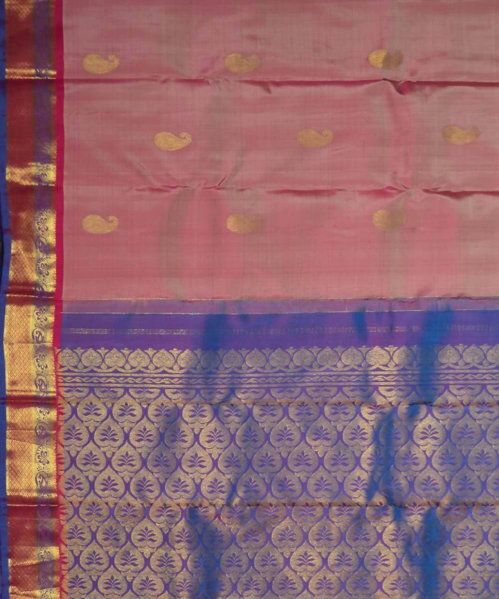 Light Pink Blue Handloom Dharmavaram Silk Saree