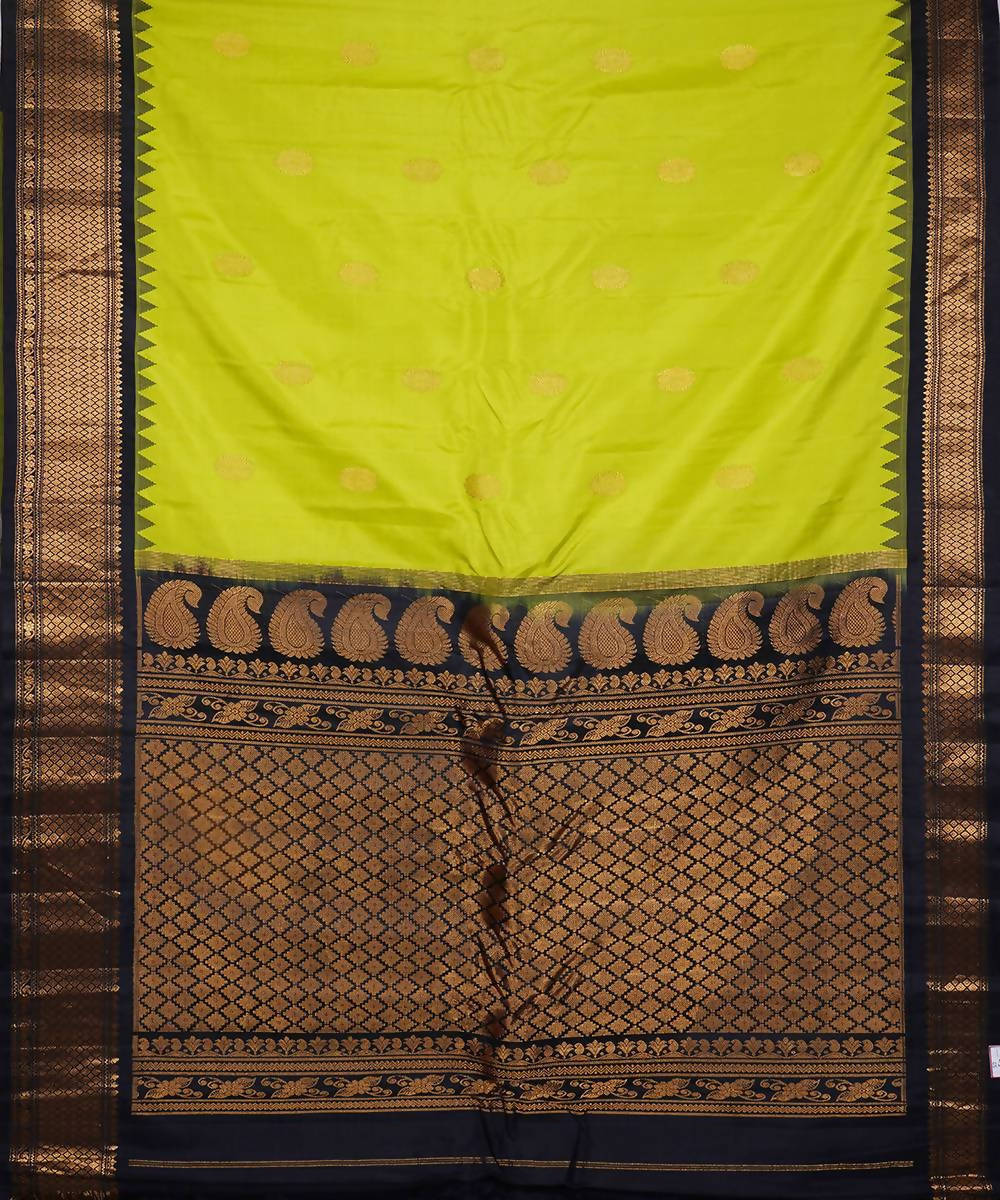 lemon yellow black handloom gadwal silk saree