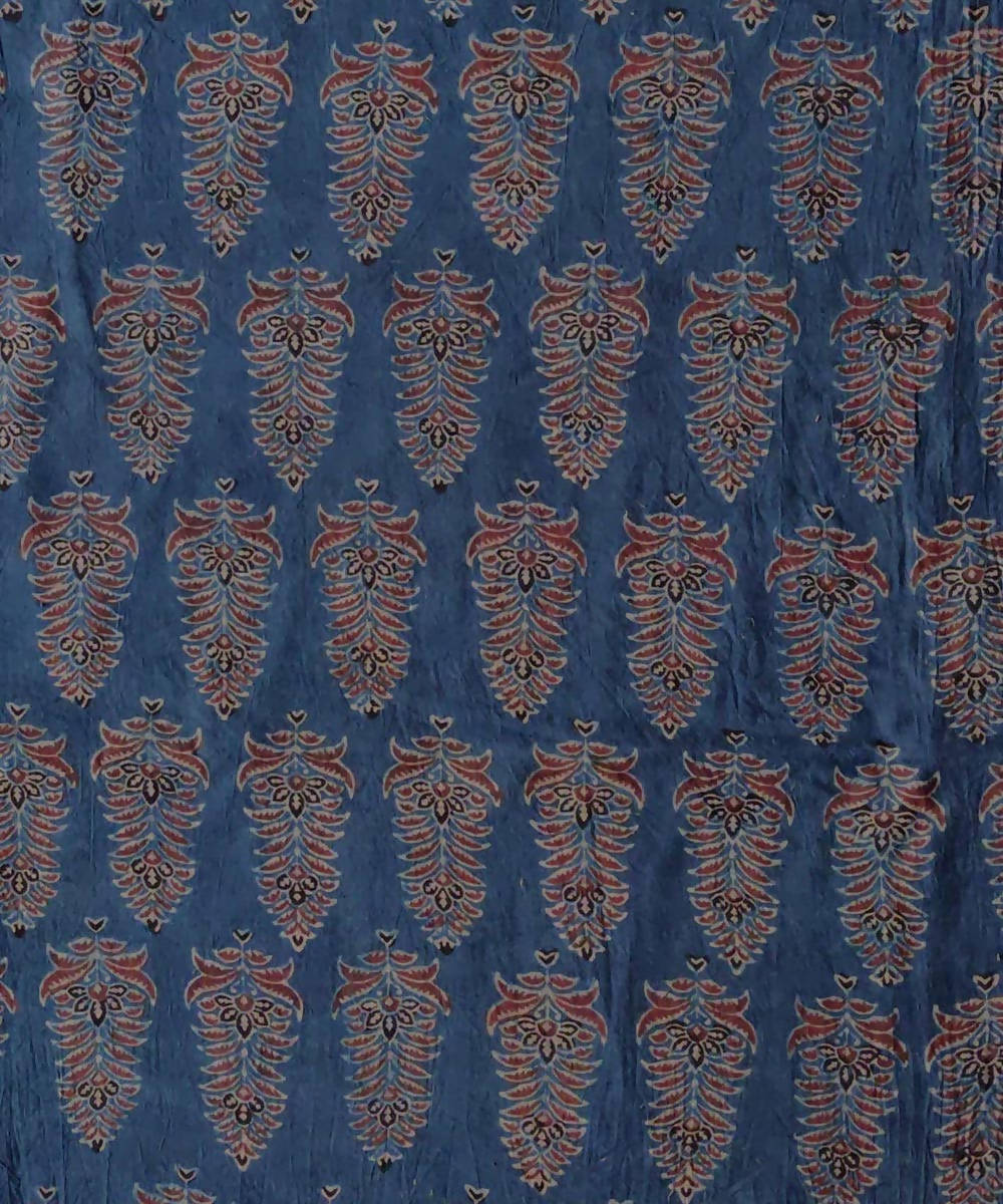 2.5m Blue red natural dye handspun handwoven cotton ajrakh print kurta fabric