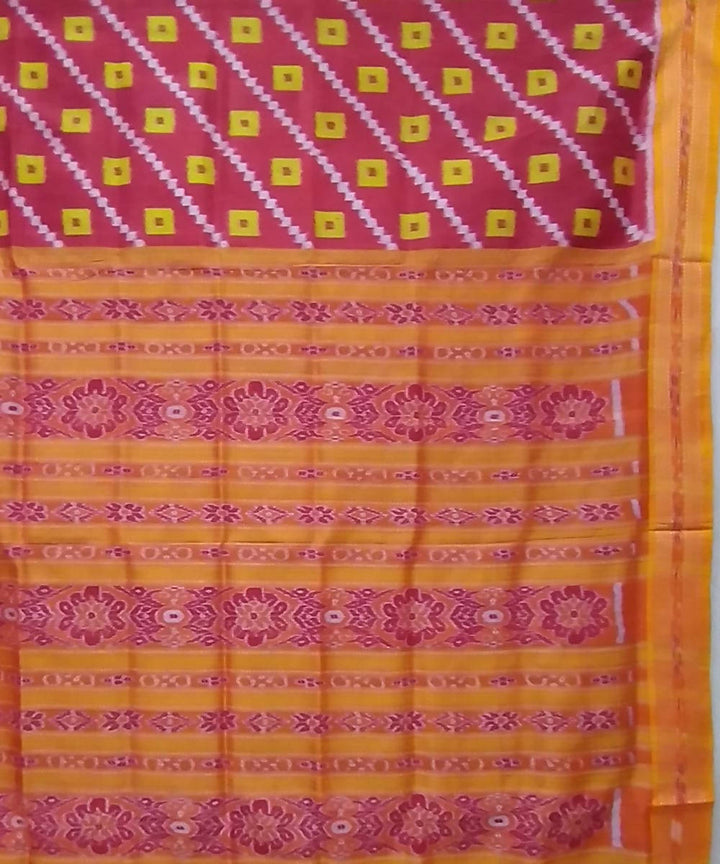Maroon yellow handwoven silk khandua saree