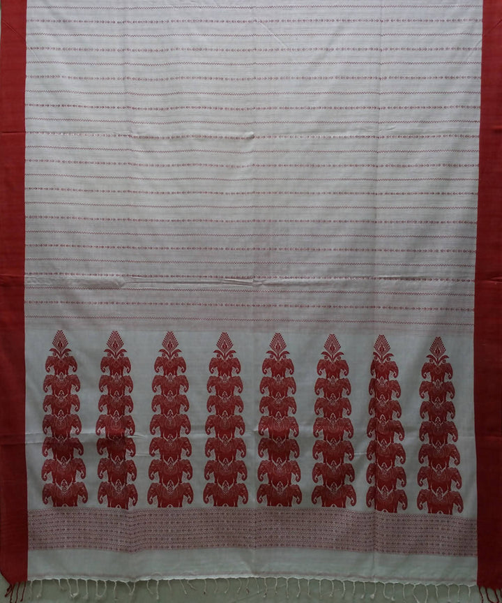Bengal handspun handloom cotton white and red saree