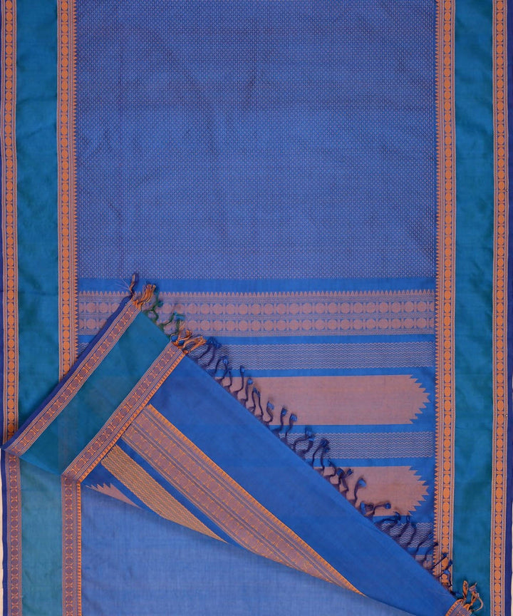 Peacock blue kanchi silkcotton saree ayiram 1000 butta rudraksh border