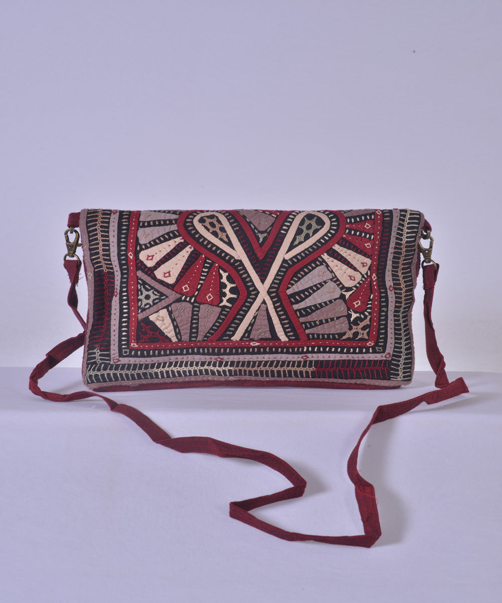Black multicolor kutchy hand embroidery cotton sling bag