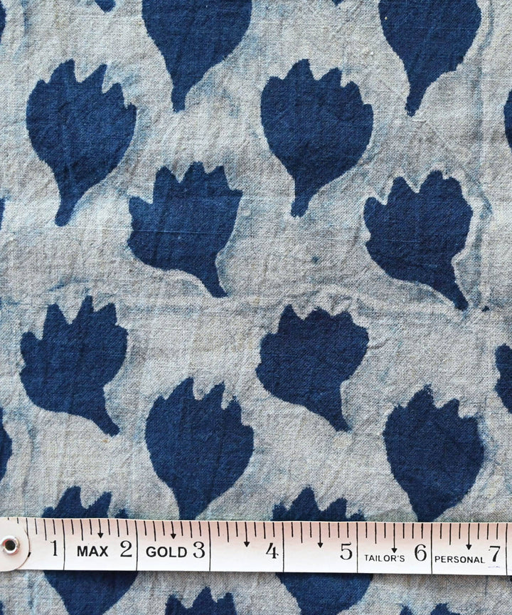Dark indigo hand blue block print handspun handwoven cotton fabric