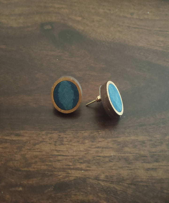 handcrafted upcycled blue kalamkari earring studs