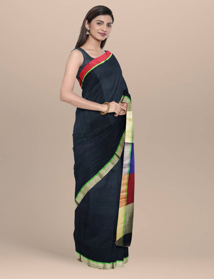 Black with multicolor pallu Handwoven cotton Saree