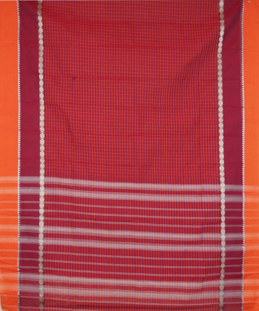 Red maroon checks cotton handwoven narayanapet saree