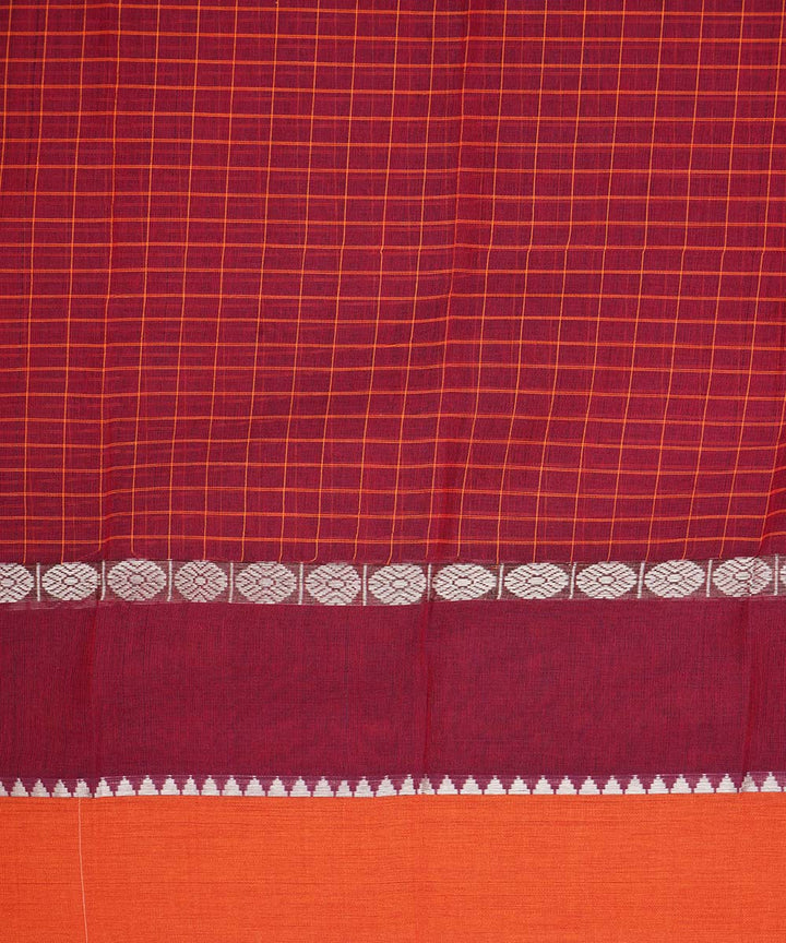 Red maroon checks cotton handwoven narayanapet saree
