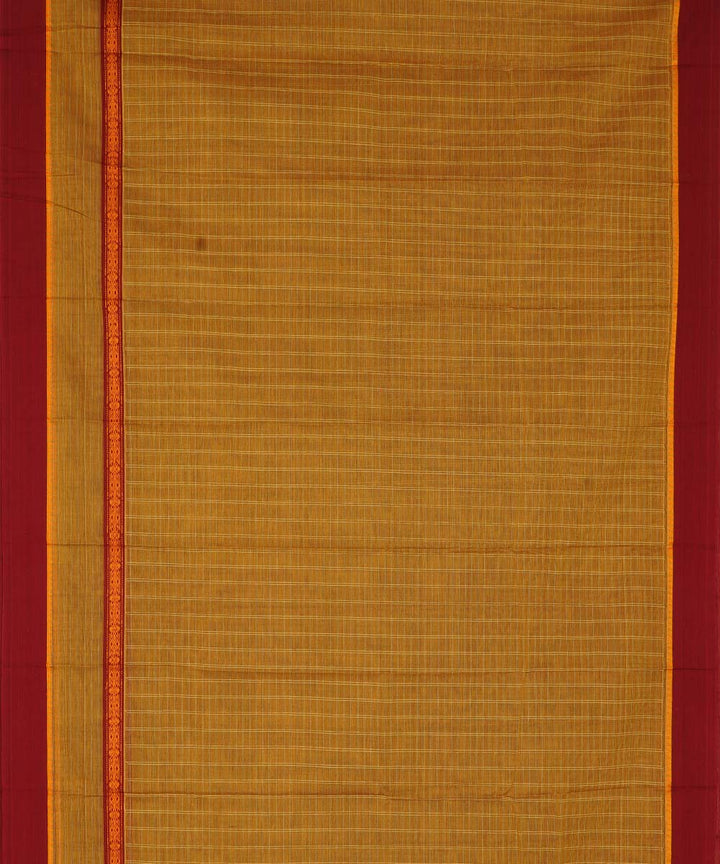 Green brown checks cotton handwoven narayanapet saree