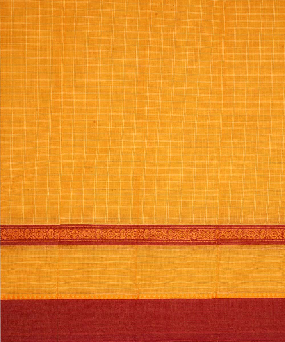 Yellow checks cotton handwoven narayanapet saree