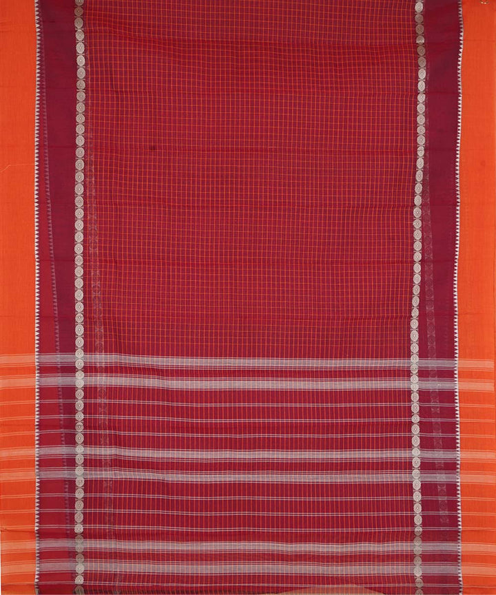 Maroon checks handwoven cotton narayanapet saree