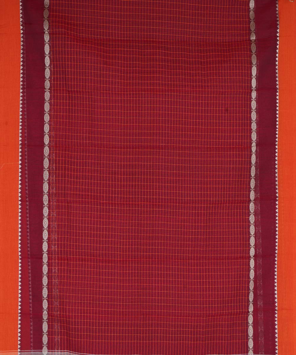 Maroon checks handwoven cotton narayanapet saree