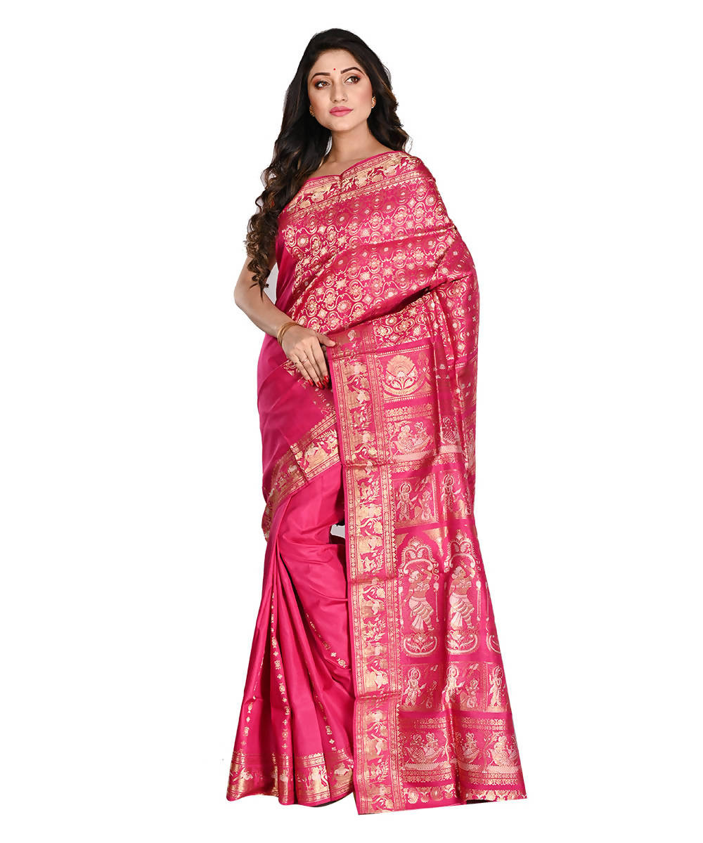 Bengal Handloom Baluchari Pink Silk Saree