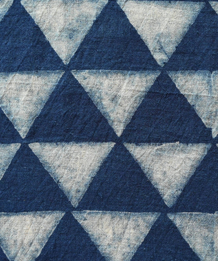 Indigo blue hand blockprint handspun handwoven cotton fabric