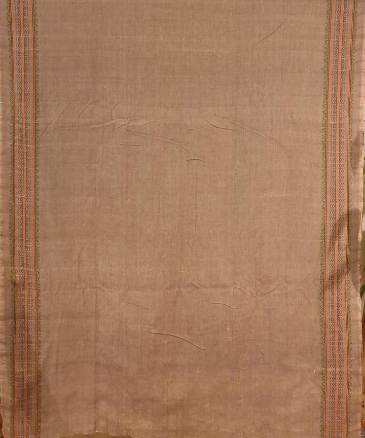 Beige brown assam handwoven cotton saree