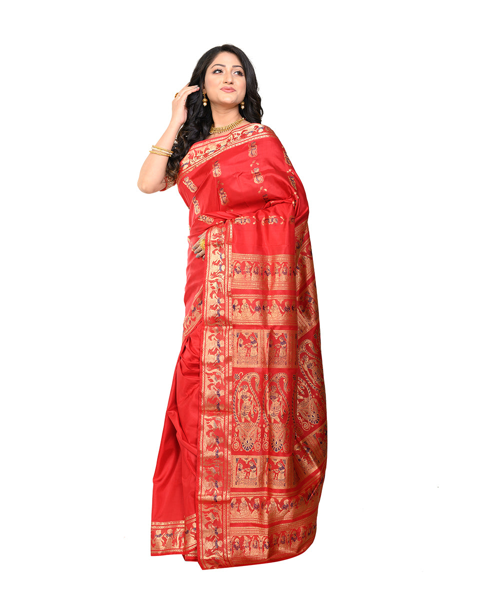 Red handwoven baluchari silk saree