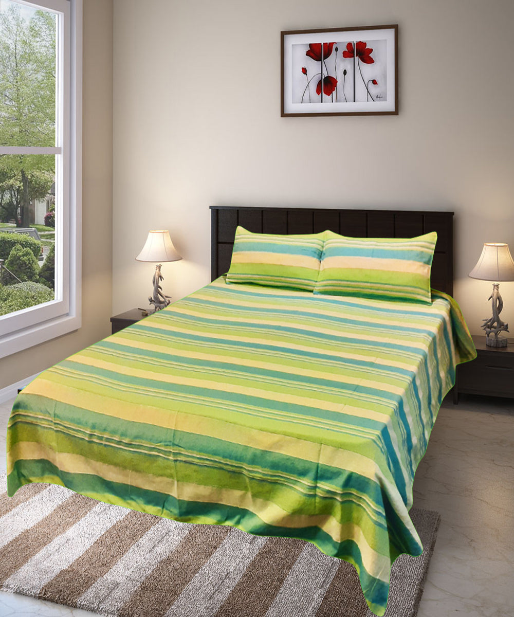 Light green handspun handloom cotton double bedcover and pillow cover