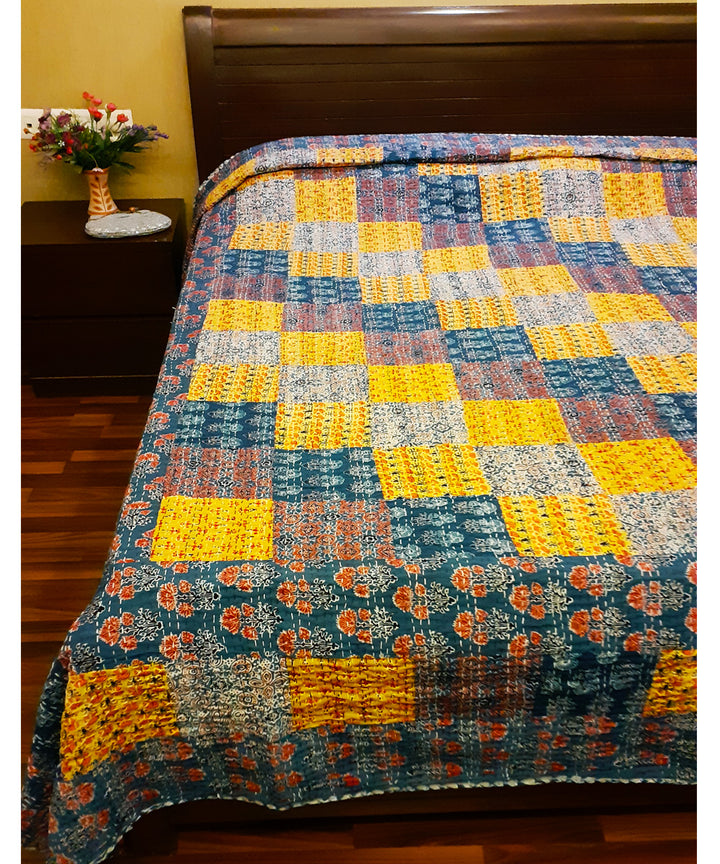 Cotton patchwork double layered kantha stitch handmade bedcover