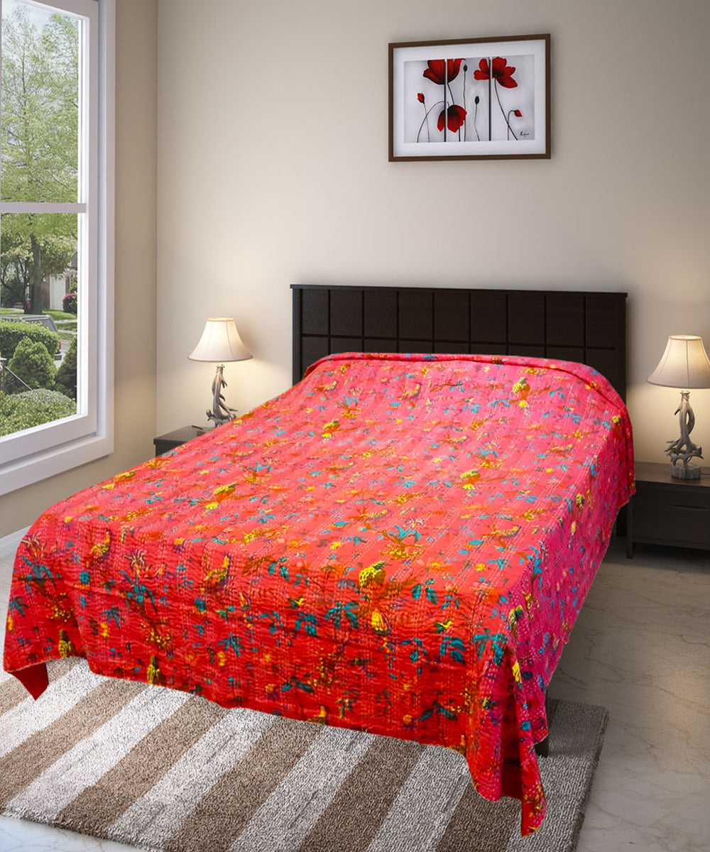 Kantha stitch double layered cotton bedcover