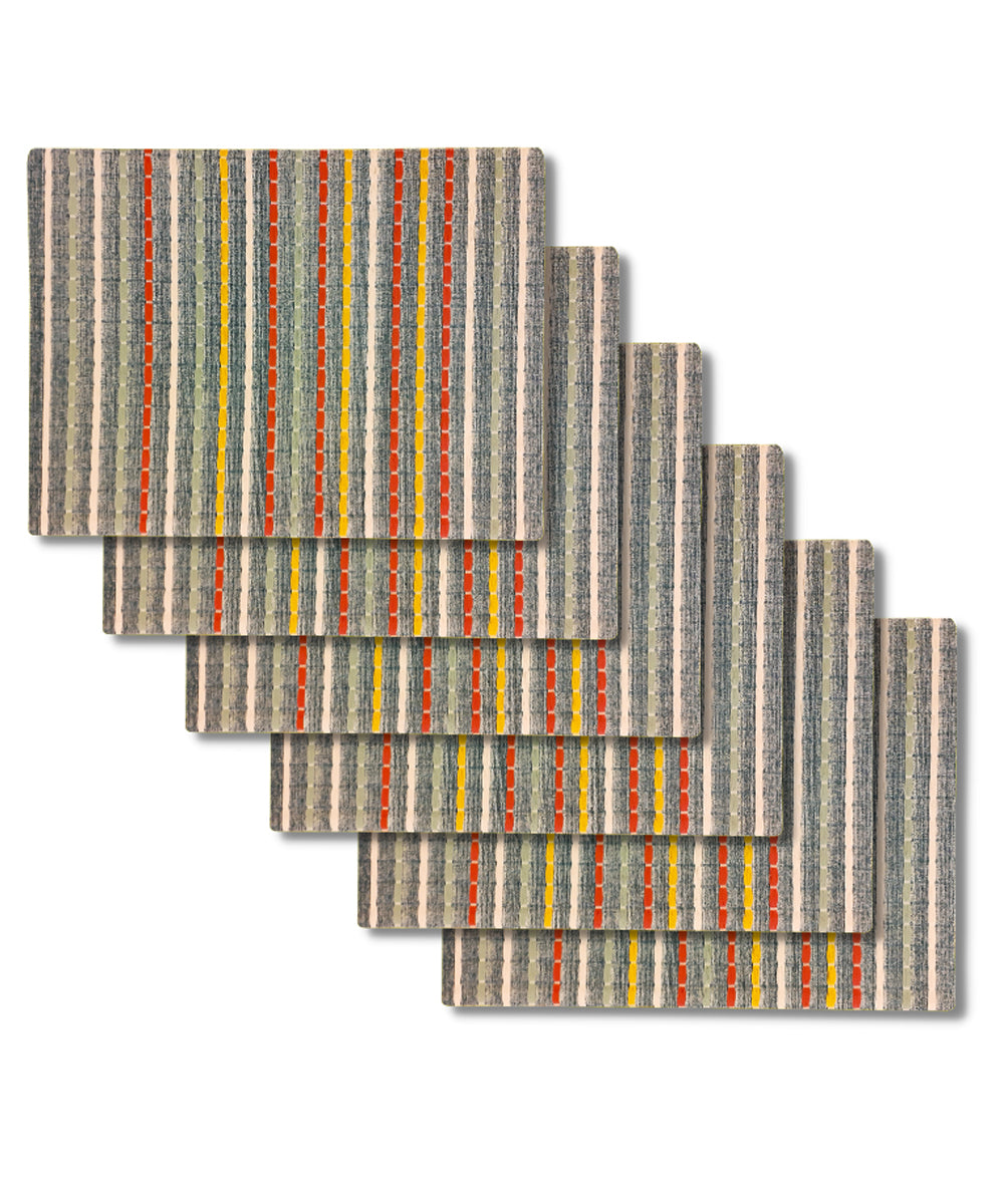 Multicolor handloom cotton table mat set of 6