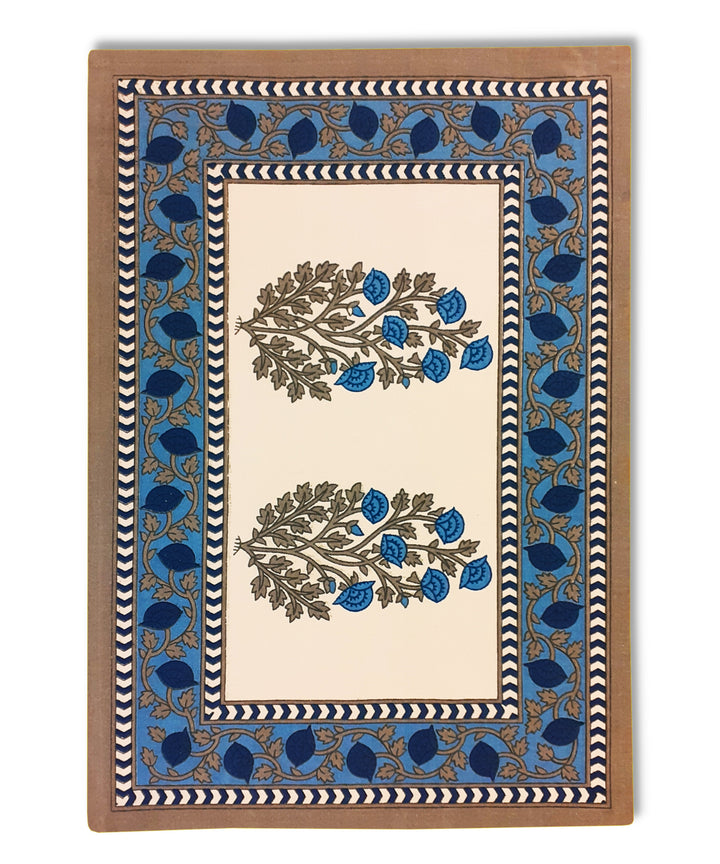 Blue hand block printed cotton table mat with napkin