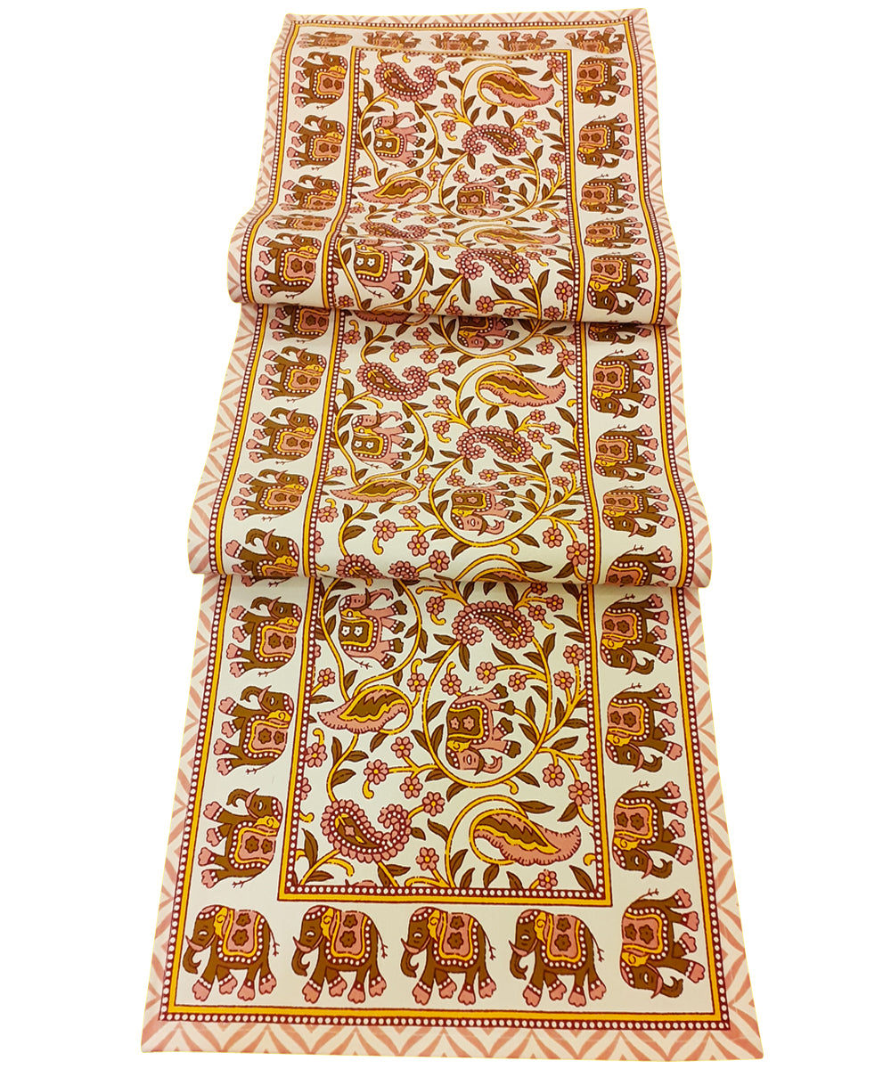 Hand block printed cotton table runner with 6 table mats and napkins