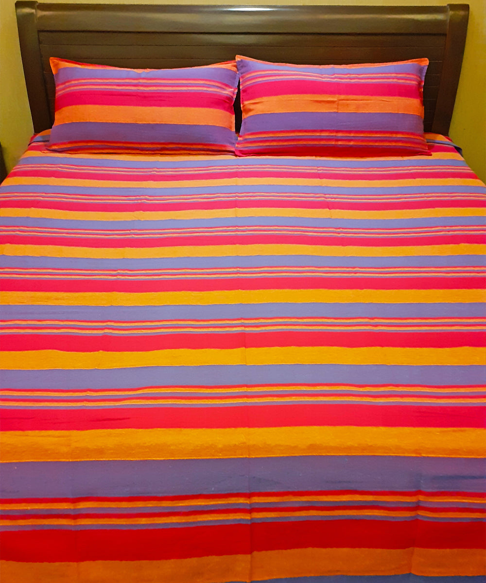 Hand-spun hand loom cotton double bed cover with Pillow Covers