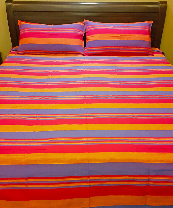 Hand-spun hand loom cotton double bed cover with Pillow Covers