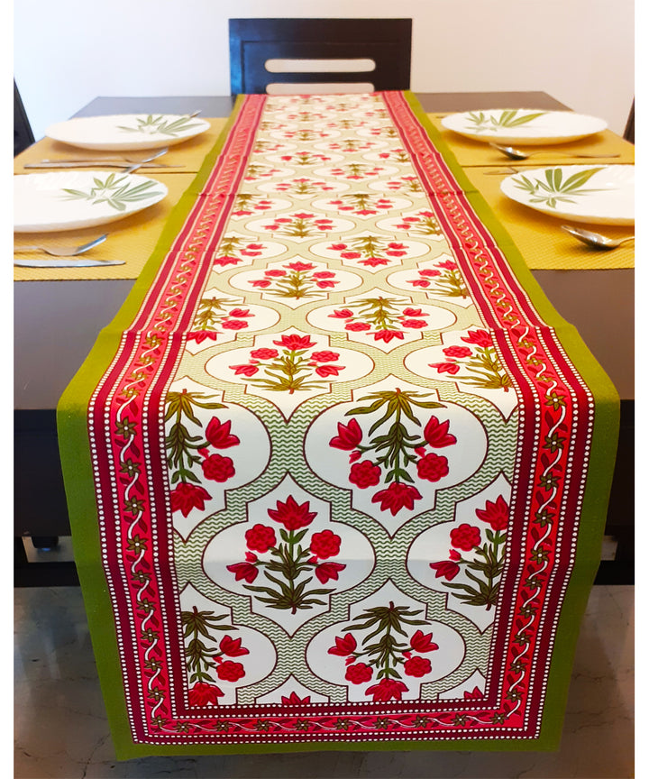 Red Hand Block Print Cotton Table Runner