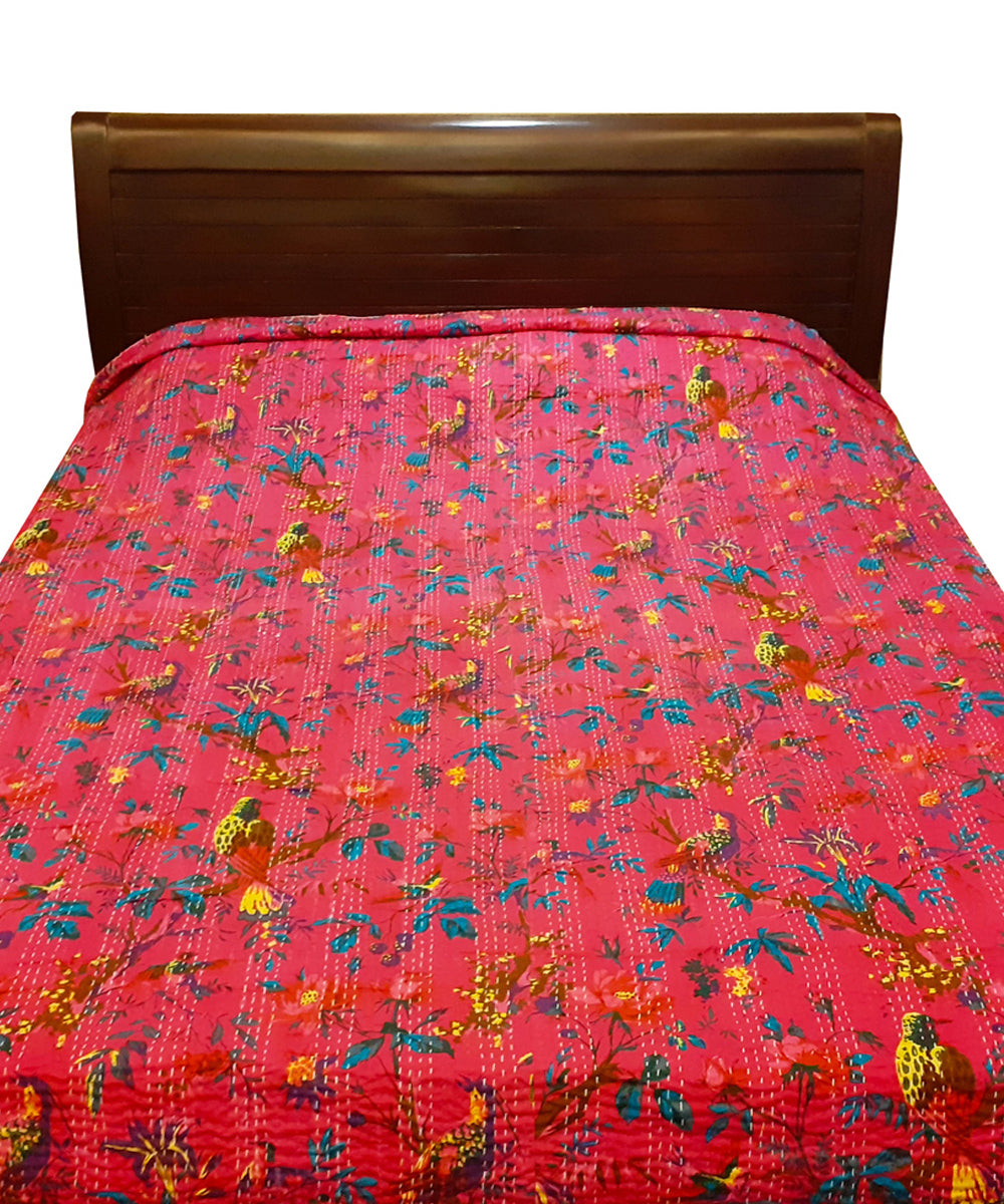 Kantha stitch double layered cotton bedcover