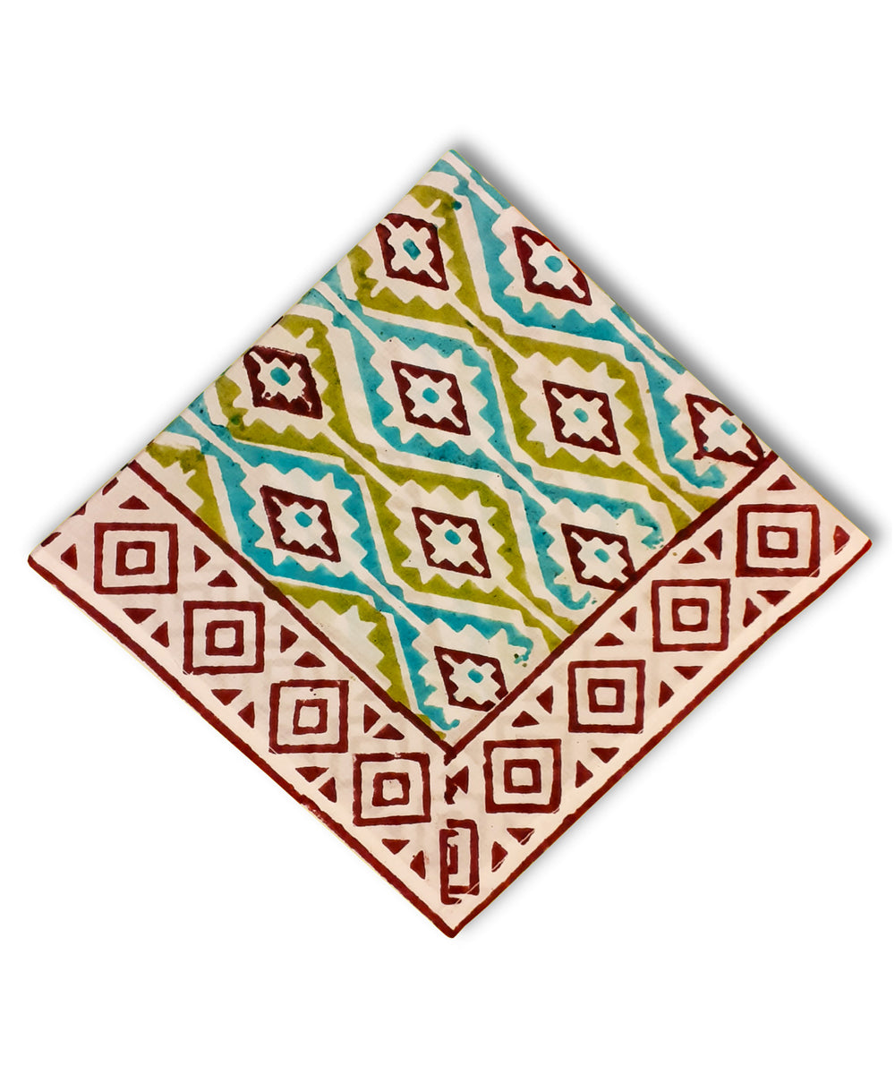 Multicolored hand block printed table mats with napkins