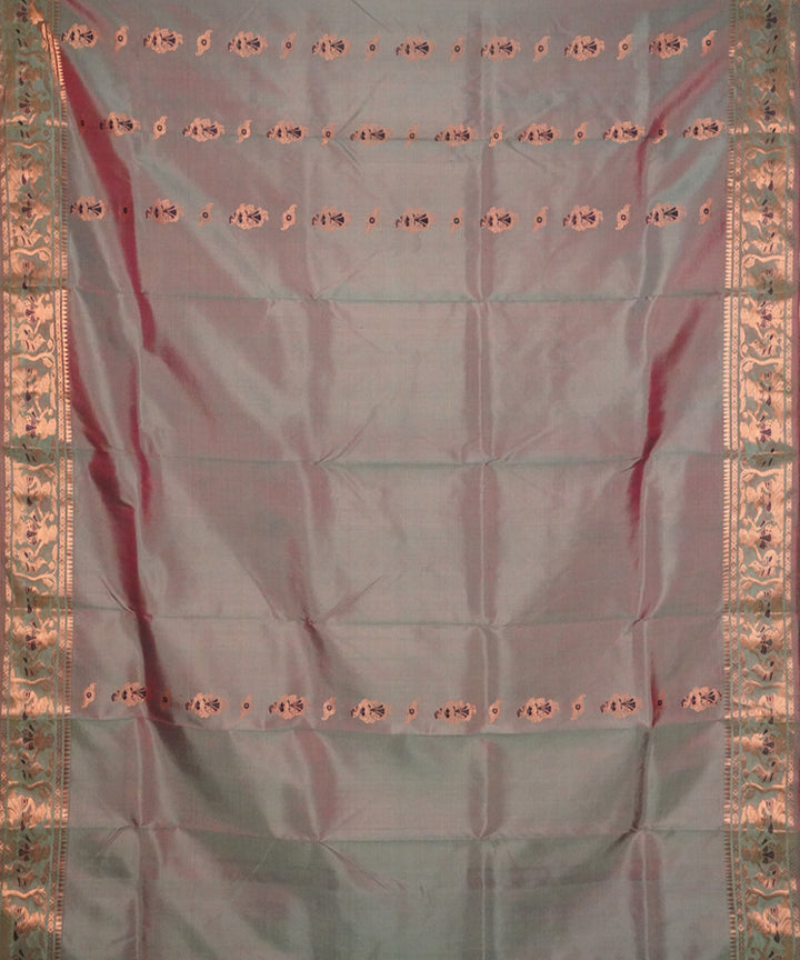 Grey cyan handwoven silk baluchari saree