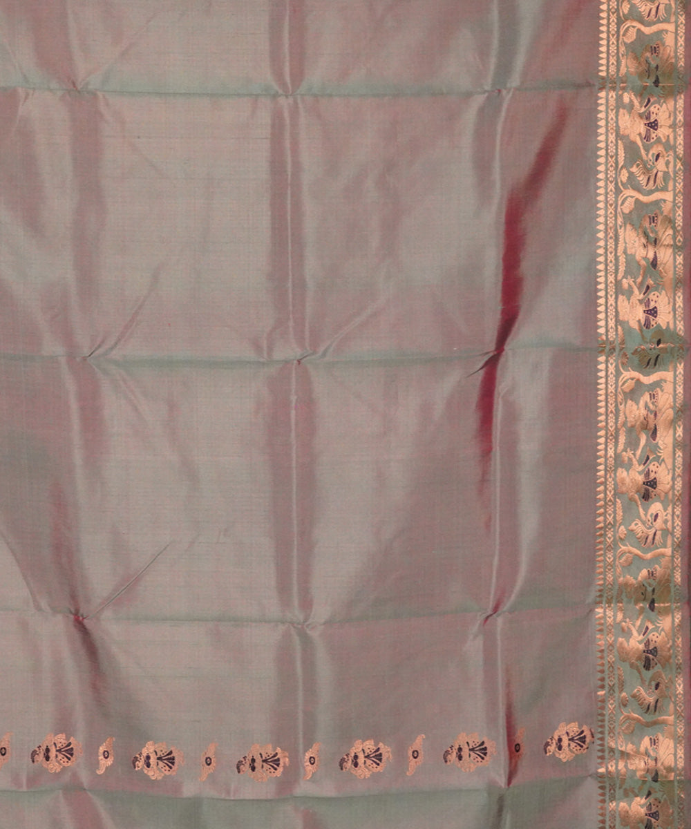 Grey cyan handwoven silk baluchari saree