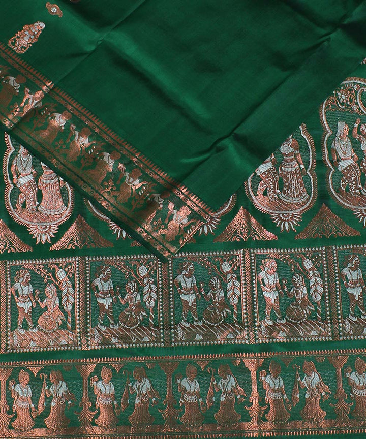 Dark green handloom silk baluchari saree
