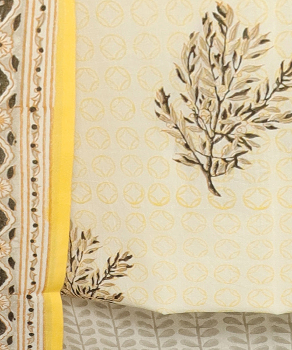 3pc Cream handblock print cotton bagru dress material