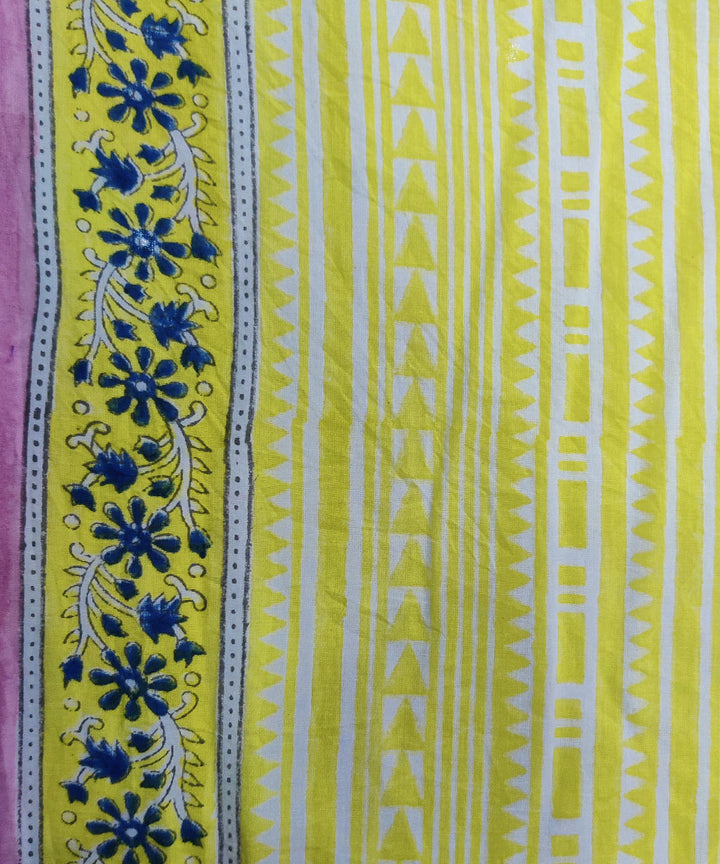 3pc Pink yellow hand block print cotton bagru dress material