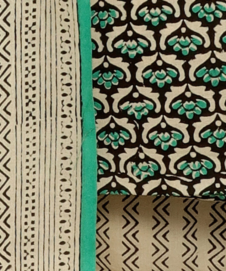 3pc Dark green beige handblock print cotton bagru dress material