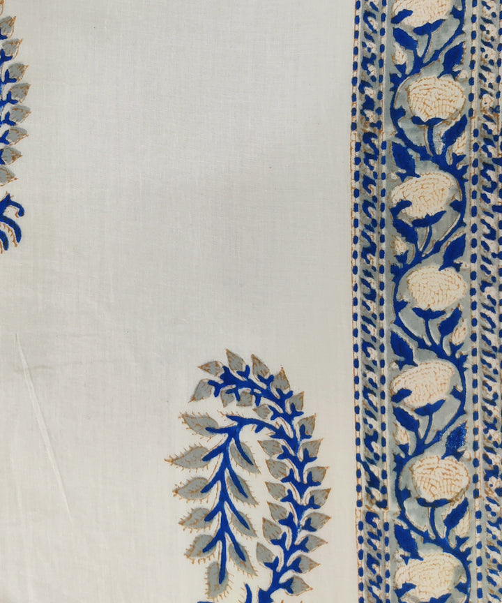 3pc White blue handblock print cotton bagru dress material