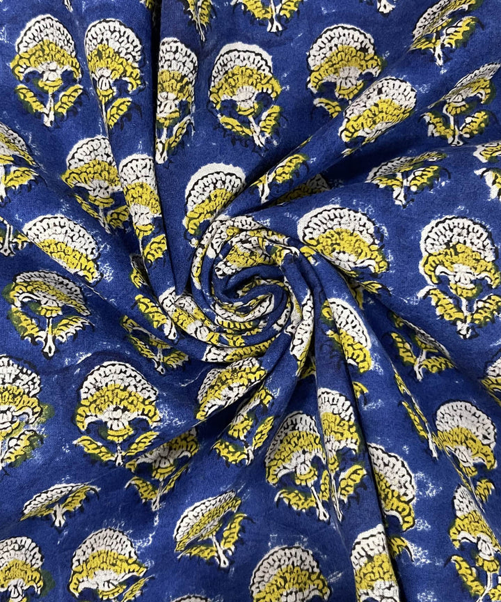 Blue yellow hand printed cotton bagru kurta material (2.5m per qty)