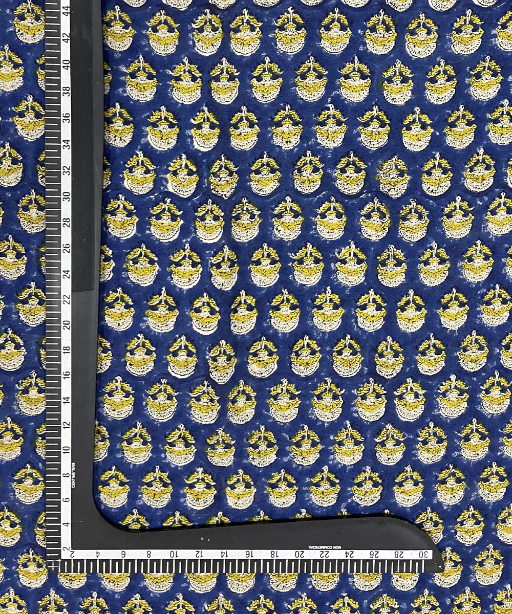 Blue yellow hand printed cotton bagru kurta material (2.5m per qty)