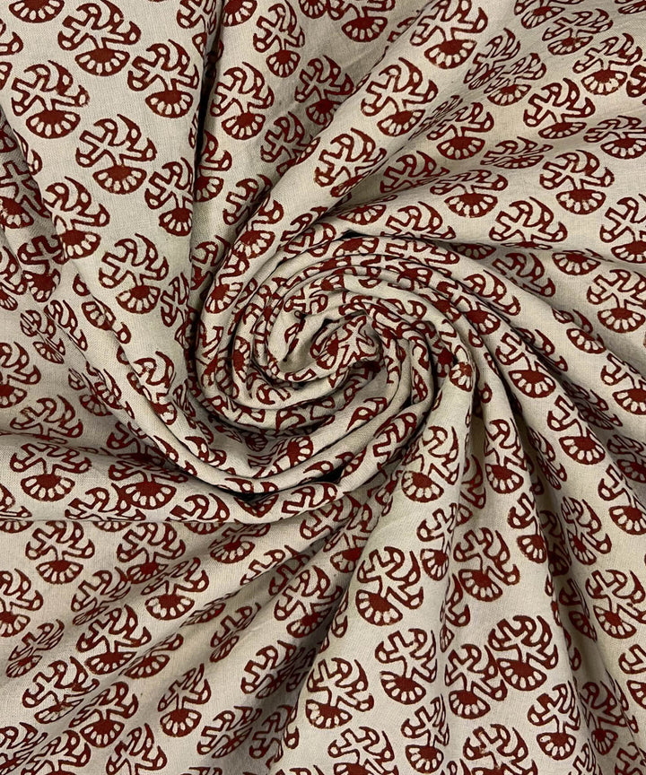 Maroon hand printed cotton bagru kurta material (2.5m per qty)