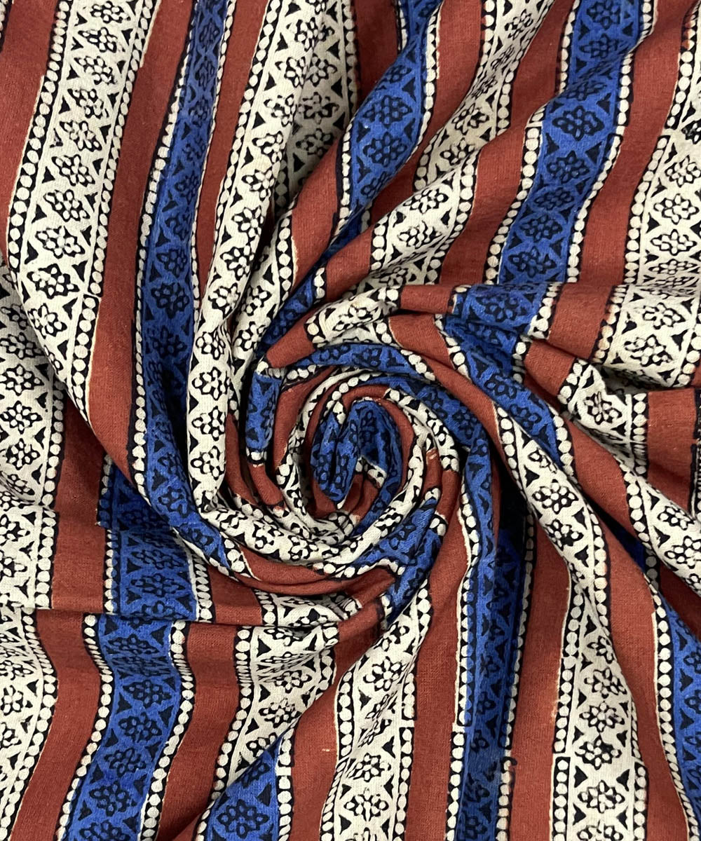 Maroon blue hand printed cotton bagru kurta material (2.5m per qty)