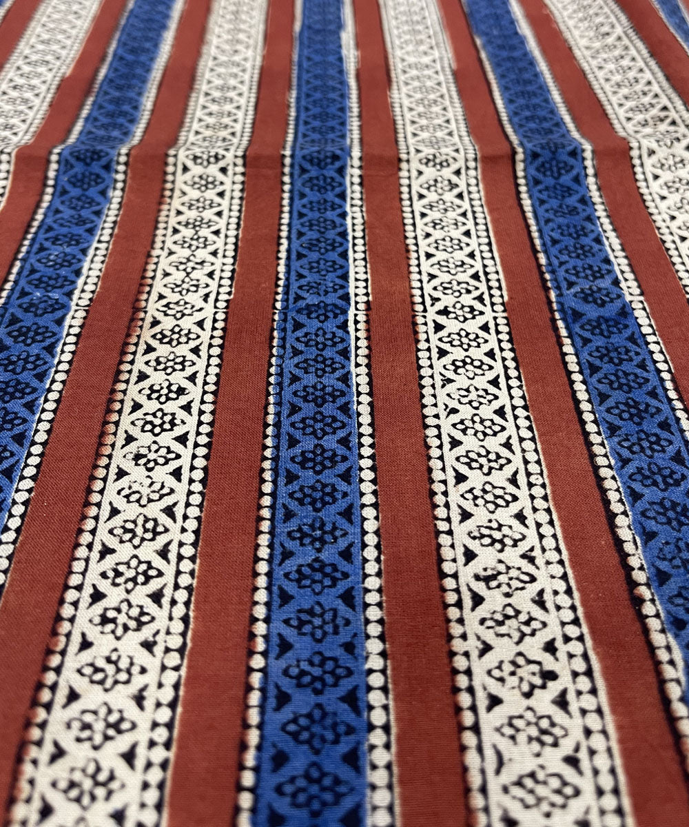 Maroon blue hand printed cotton bagru kurta material (2.5m per qty)